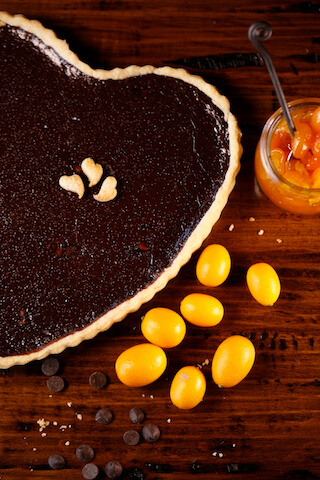 Chocolate Pie with Kumquat Compote