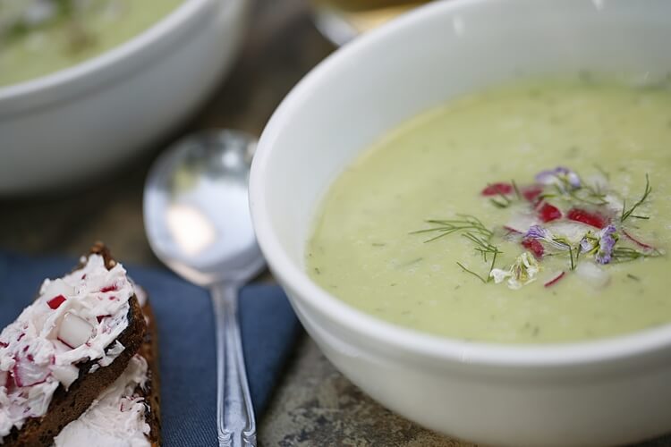 Radish Greens Soup & Radish Butter Crostini - Ginger and Baker