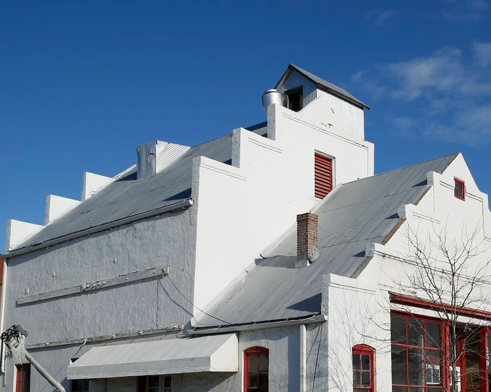 The Feed Mill's iconic stepped parapets on the top of the building where grain was stored. 
