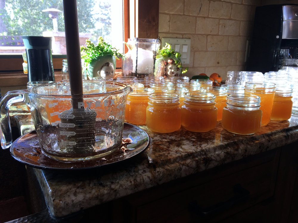 Canning day last fall. Jars and jars of honey for family, friends and baking.
