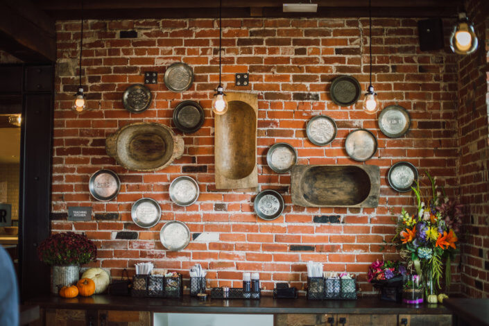 Vintage Pie Tins on the wall in the Market and Pie Shop at Ginger and Baker