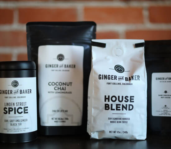 Ginger and Baker house coffee made with Bindle Coffee, Coconut Chai made with Swallowtail Foods