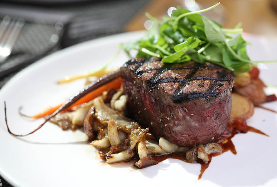 Filet Mignon with Hazel Dell Mushrooms served at The Cache at Ginger and Baker