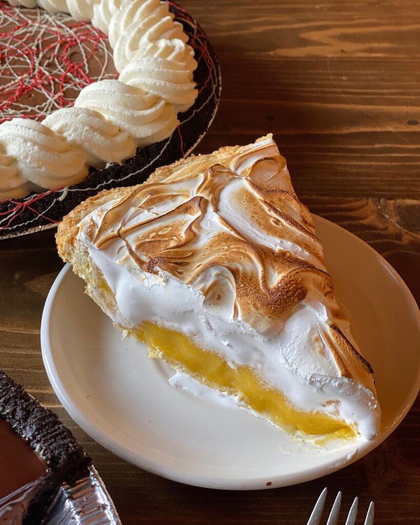 A delicious slice of Passion Fruit Meringue Pie From Ginger and Baker