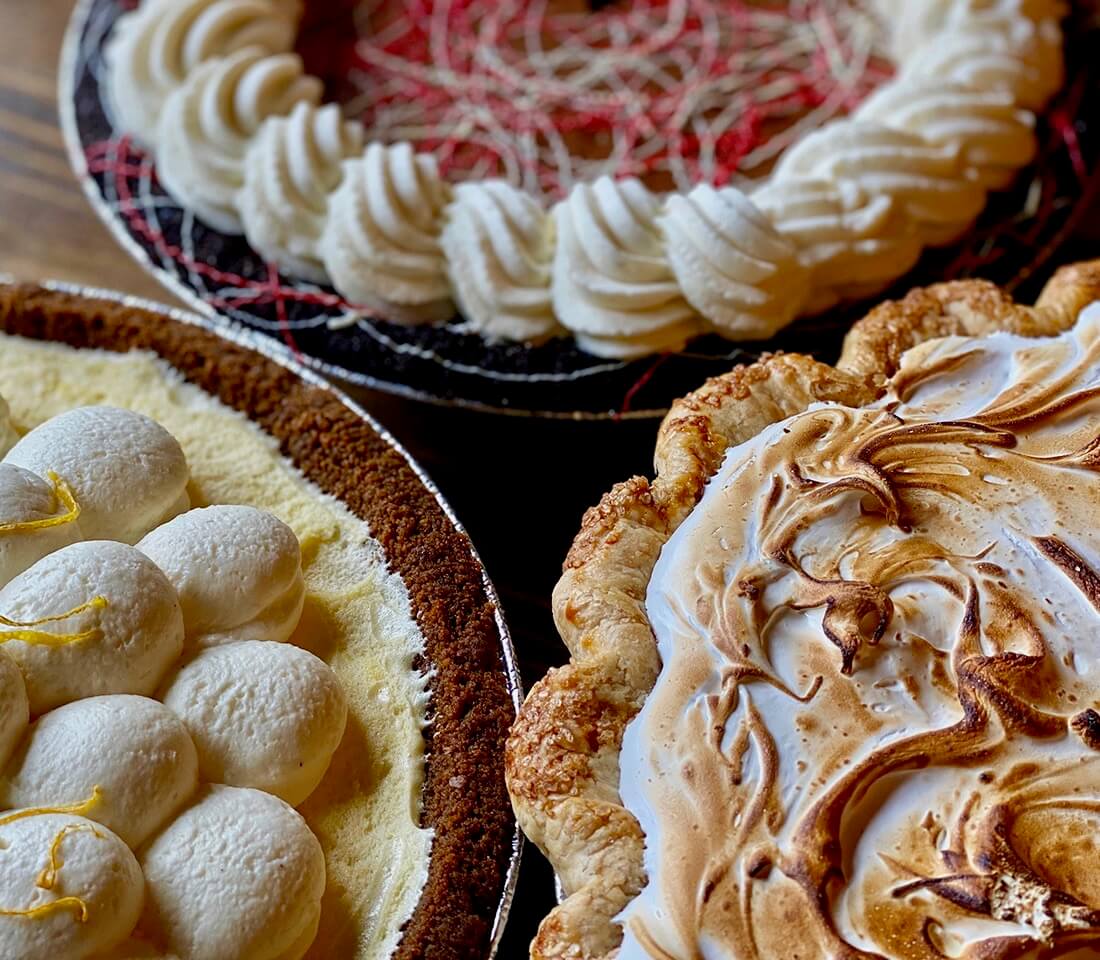 Passion Fruit Meringue Pie, Chocolate Peppermint Pie, Lemon Chiffon Pie at Ginger and Baker in Fort Collins
