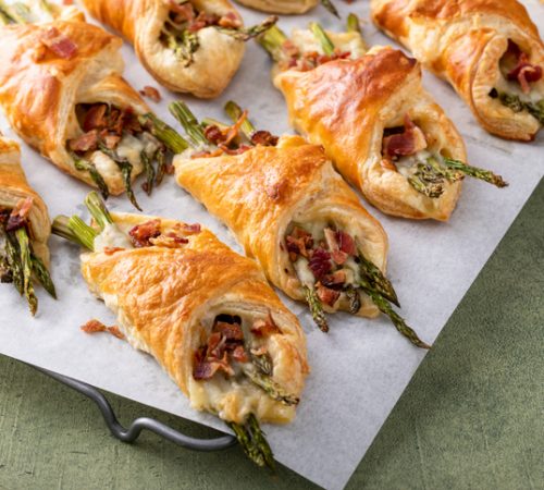 Puff pastry asparagus, cheddar and bacon tarts for breakfast