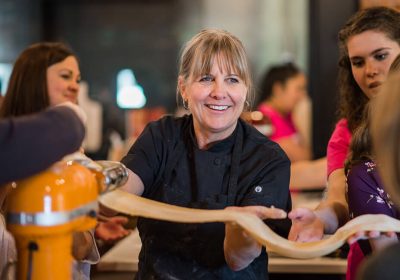 Chef Deb Traylor at work in the Teaching Kitchen at Ginger and Baker