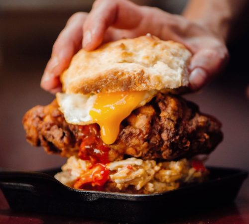 Fried Chicken Pimento Cheese Biscuit