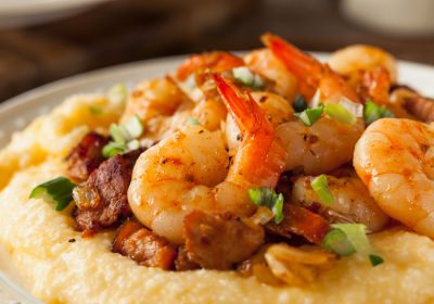 Homemade Shrimp and Grits with Pork and Cheddar