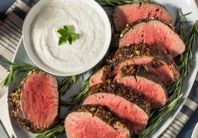 Homemade Grassfed Roast Beef Tenderloin with Horseradish and Potato