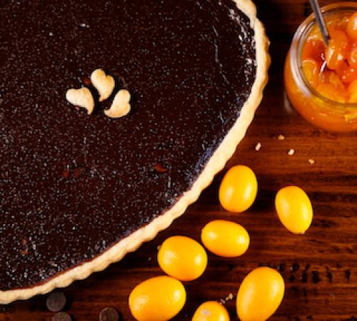 Chocolate Pie with Kumquat Compote